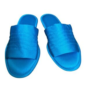 Vanity Fair Vintage Blue Satin Slide Slippers Open Toe Washable USA Womens Small